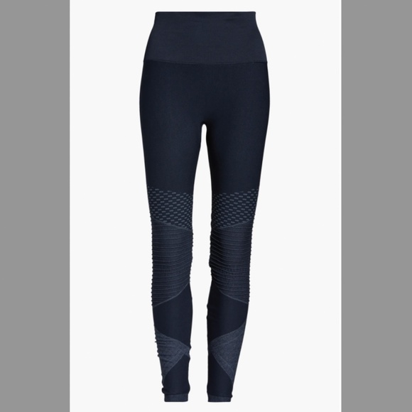 NWT SPANX XS Look at Me Now Seamless Moto Leggings Indigo Blue Shaping Stretch - Picture 1 of 10